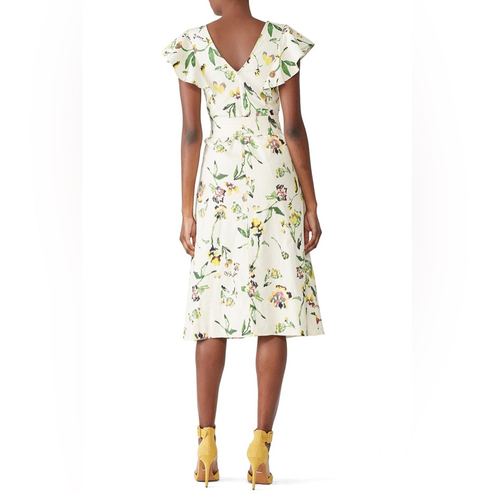 Tanya Taylor Inez Dress Button Up Flutter Sleeve Linen Blend Midi Dress size 4 - Picture 2 of 16
